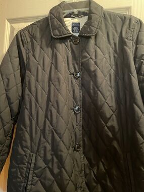 GAP Quilted Black Button-Front Puffer Jacket